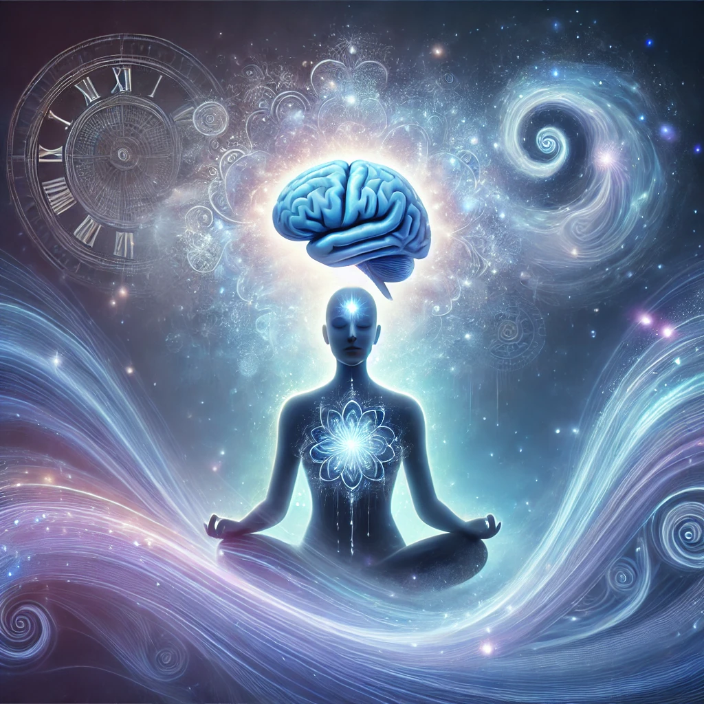 Illustration représentant l'hypnose pour la gestion des émotions, avec une silhouette méditative entourée de vagues apaisantes bleues et violettes, symbolisant la relaxation et l'équilibre mental.